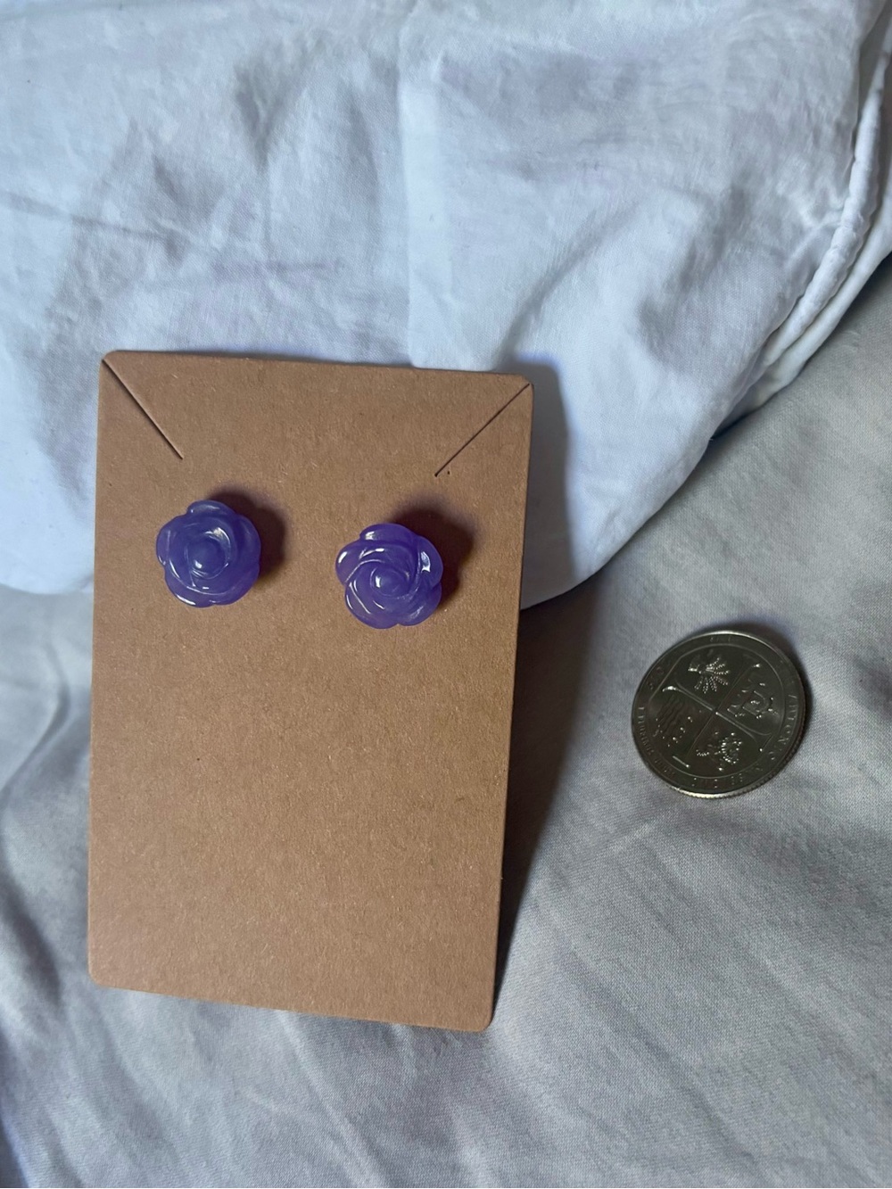 Rose Jade Stud Earrings. With sterling silver backs. - Picture 10 of 11
